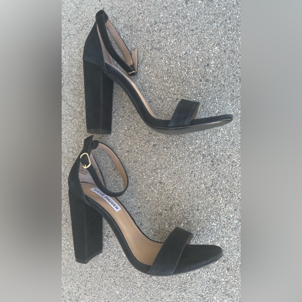 STEVE MADDEN CARRSON ANKLE STRAP BLACK HEELED SANDALS SIZE 7 UPPER LEATHER - Picture 7 of 8